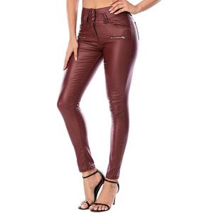 <b>Women</b> High Waist PU Leather Pencil Pants Solid Color Five-Pocket Ankle-Length Fake Zippers <b>Sexy</b> Club Winter Breathable Casual - Product Image 2