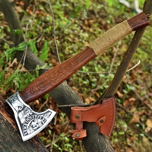 Custom Viking Axe Handmade Hand Forged Hatchet Norse <b>Style</b> Steel <b>Head</b> Wooden Handle Bushcraft Camping OEM ODM Manufacturer - Product Image 1