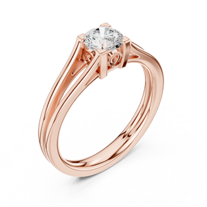 Anillo de Compromiso Solitario con Diamante Moissanita de Corte Redondo - Acabado en Oro Rosa, Color D, VVS1, Anillo de Promesa con Tallo Dividido - Product Image 4