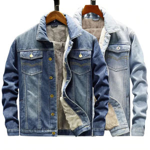 แจ็คเก็ตยีนส์ผู้ชายทรงโอเวอร์ไซส์แบบ OEM ที่ปรับแต่งได้ สไตล์วินเทจฟอกสี สำหรับฤดูหนาว พร้อมโลโก้ด้านหน้า  แจ็คเก็ตยีนส์บุขนสำหรับผู้ชาย - Product Image 3
