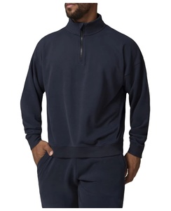 Sweat-shirt à capuche uni en coton de qualité supérieure, à manches longues et fermeture éclair 1/4, idéal pour l'automne - Product Image 2