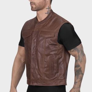 Chaleco de Cuero Marrón para Motociclista Hombre - Product Image 3