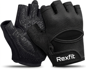 Rexfit Sports Half Finger Fitness Gloves Green PU Leather <b>Adjustable</b> Wrist <b>Strap</b> Gym Weight Lifting Unisex Gloves For Men's - Product Image 6