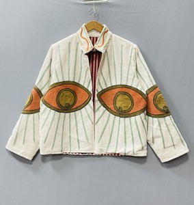 Veste en velours de coton Evil Eye, Manteau artisanal brodé à la main Suzani, Vêtement d'extérieur de luxe bohème - Product Image 1