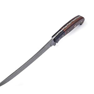Cuchillo de filetear de acero de Damasco con hoja flexible y mango de madera de wengué, estilo japonés, para cocina. - Product Image 4
