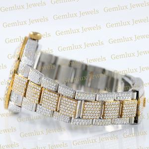 Probador de diamantes Pass de calidad superior Dial árabe D VVS Totalmente helado Moissanite Diamond Baguette Reloj de hip hop de dos tonos para hombres - Product Image 5