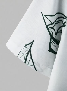 Ensemble t-shirt et short d'été pour hommes, motif imprimé palmier et voilier, tenue décontractée tricotée respirante, col rond, blanc et vert - Product Image 5