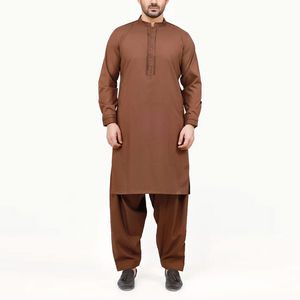 Fabricante pakistaní de ropa islámica musulmana personalizada, conjunto de dos piezas Salwar Kameez, Shalwar Kameez de algodón transpirable color marrón para hombre - Product Image 1