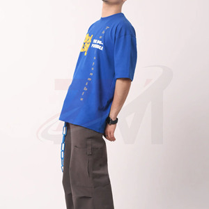 T-shirt tendance streetwear pour homme, bleu, manches courtes, avec imprimé « Man First », col rond, jersey décontracté en coton, coupe classique - Product Image 3