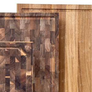 Planche à découper rectangulaire en bois d'acacia de haute qualité, écologique et personnalisable avec logo : Série TitanGrid |   Grande pièce de bois massif à grain traversant - Product Image 4