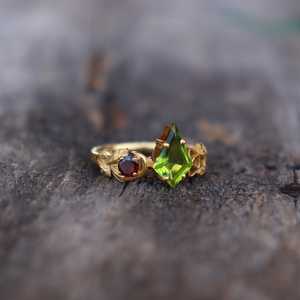 Leaves Inspired Kite <b>Peridot</b> Gemstone <b>Ring</b> Statement Womens 925 Sterling Silver 14K Gold Plated Valentine Gift - Product Image 6