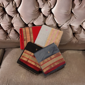 Sari de Algodón Tejido a Mano con Borde Amarillo |   Suave y Ligero Tradicional |   Sari indio para mujer, para uso diario y festivo |   Estudio n - Product Image 3