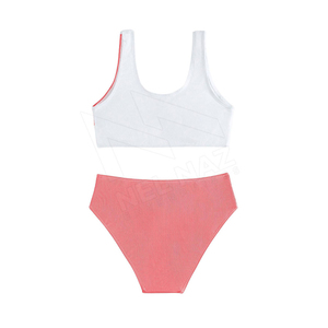 Ensemble bikini deux pièces pour femme, color block, haut bandeau côtelé torsadé, bas de maillot de bain hipster extensible - Product Image 2