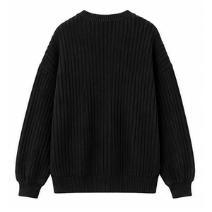 2026 Men's Black Ribbed Knitted 100% Cotton <b>Pullover</b> <b>Sweater</b> Regular Sleeve Front Pocket Winter Wear Quick Dry Breathable High - Product Image 2