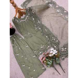 Ensemble haut-bas et Dupatta brodé de créateur pour robes de bal - Product Image 6