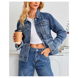 Chaqueta vaquera de dos tonos con borde sin rematar, estilo casual urbano, inspirada en lo vintage, para mujer, con botones y manga larga. - Product Image 2