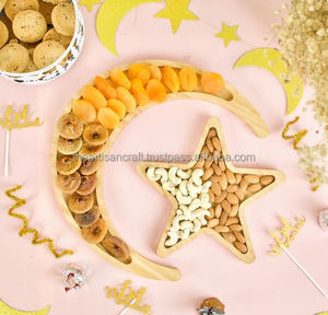 Ensemble de 2 plateaux en bambou Moon & Star Artisan Craft Natural Home Decor pour le Ramadan et l'Aïd - Product Image 3