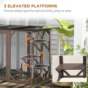 Ampio Recinto per Gatti da Esterno in Legno Marrone, Resistente alle Intemperie, 71 X 32 X 44, 3 Piattaforme, Catio per Razze Medie e Grandi - Product Image 6