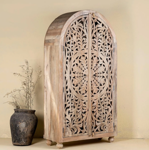 Armoire en bois de manguier pour chambre à coucher, avec porte en rotin simple et tiroirs, meuble de rangement moderne en bois pour chambre. - Product Image 5