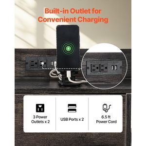 Archivador Metálico de 2 Cajones con Cerradura, 6 Estantes Abiertos, Archivador Lateral de Madera con Gran Capacidad de Almacenamiento - Product Image 4