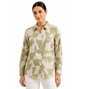 เสื้อเชิ้ตพิมพ์ลายผู้หญิง |   สีเขียวมะกอกและสีเบจ |   ผ้าเรยอน |   ชุดลำลองและชุดทำงาน - Product Image 1