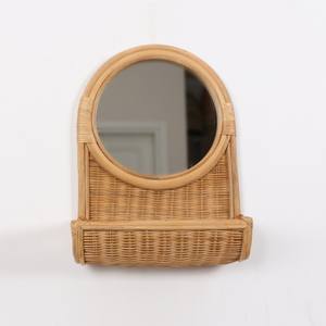 Espejo de pared bohemio de ratán con estante para pasillo, baño y decoración de oficina en casa, espejos de ratán vintage de Vietnam - Product Image 2