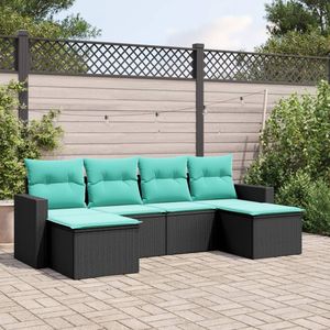 Ensemble de canapés de jardin en rotin PE noir et bleu avec structure en acier thermolaqué et polyester, mobilier d'extérieur élégant - Product Image 1