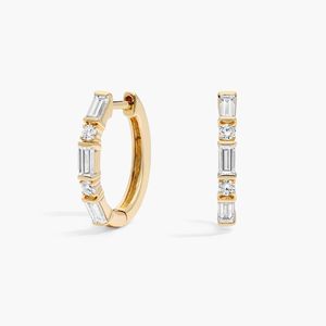 1 CTW Lab Grown Diamond Hoop Earrings 14K Yellow Gold IGI Certified Baguette Cut Pave Trendy Fine Jewelry Wholesale OEM ODM Bulk - Product Image 3