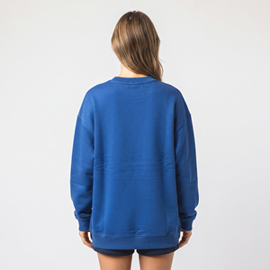 Sudadera de Felpa de Algodón de Alta Calidad para Mujer, Color Azul Sólido, Talla Grande, Manga Larga, Estampado Frontal, Informal, para Invierno - Product Image 2