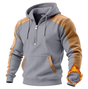 Sudadera Casual de Forro Polar para Hombre, Gris Bronceado Sólido, con Manga Raglán, Media Cremallera y Bolsillo Frontal, para Invierno - Product Image 4