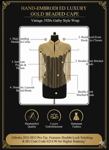 Capa de Hombro Hecha a Mano con Cuentas Doradas y Flecos Largos para Vestido de Novia, Accesorio de Disfraz para Mujer - Product Image 6