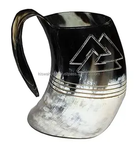 Tasse Viking authentique en corne de buffle de grande taille Gravure écologique polie de meilleure qualité pour les fêtes et les cadeaux - Product Image 3