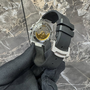 Montre automatique avec cadran à index, sertie de diamants Moissanite incolores, style Hip Hop, bracelet en caoutchouc, pour homme - Product Image 4