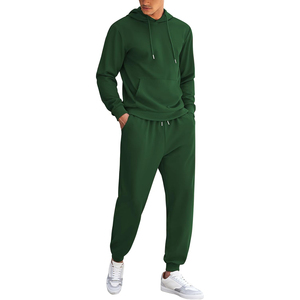 Survêtement en coton brossé 420 GSM de qualité supérieure pour homme, sweat-shirt à col rond, pantalon de jogging, badge brodé, gris chiné, tenue décontractée - Product Image 1