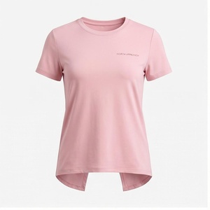 North Approach Pink Crew Neck Short Sleeve T-Shirt <b>Asymmetric</b> <b>Hem</b> Breathable Polyester Women's Sportswear - Product Image 1