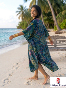 Custom Printed Women Beach <b>Kaftan</b> Dress Loose Fit <b>Summer</b> Cover Up Silk Cotton Rayon Polyester Bulk Manufacturing Service - Product Image 2