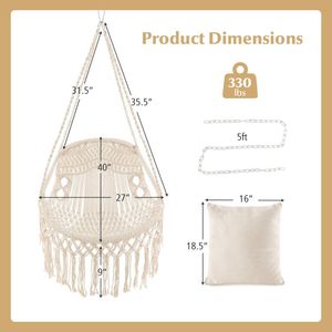 Silla Colgante Tipo Hamaca para Patio con Cojines Suaves y Cadena de Cuerda Resistente - Product Image 4