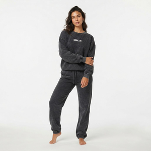 Ensemble deux pièces de haute qualité pour femme : sweat-shirt à col rond délavé et pantalon de jogging, style streetwear décontracté et ample - Product Image 2