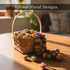 Cuentas Sueltas de Vidrio de Murano Hechas a Mano con Diseño Floral Multicolor de 12-18 mm |   Cuentas Decorativas Redondas en Relieve para Decoración de Festivales - Product Image 6