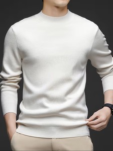 Nouveau pull en maille pour homme automne/hiver, col rond, doublé, brodé, à simple boutonnage, manches longues, couleur unie, col côtelé - Product Image 5