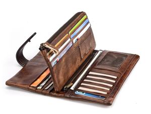 Portefeuille unisexe en cuir pleine fleur véritable, vintage, rétro, vieilli, porte-cartes, portefeuille à trois volets, pochette en cuir Crazy Horse, LSW-0027, long - Product Image 4