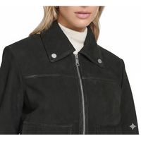 Veste de moto courte en cuir véritable noir jet pour femme Leathertex, taille XS, saison hiver, doublure en nylon et daim de mouton