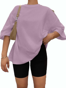 Camiseta de Manga Corta con Cuello Redondo Extra Grande para Mujer, Color Sólido, Corte Holgado, 100% Algodón Jersey, Tejido de Punto, para Todas las Temporadas - Product Image 6