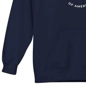 Unisex Navy Blue 1938 Embroidered Pullover Hoodie Long Sleeve Kangaroo Pocket Drawstring Hood Casual Fleece <b>Sweatshirt</b> - Product Image 3
