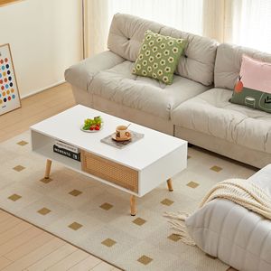 41.34 \ "tavolino da salotto moderno con porta scorrevole e tavolino in legno massello in stile Rattan - Product Image 4