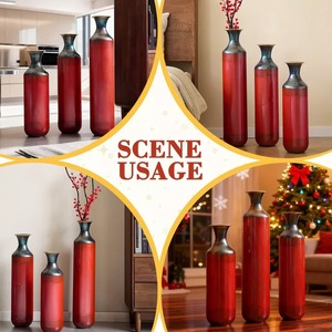 แจกันโลหะทำมือสไตล์โมเดิร์นสีแดงไล่เฉด ชุดตกแต่งประดับโต๊ะ 3 ชิ้น - Product Image 4
