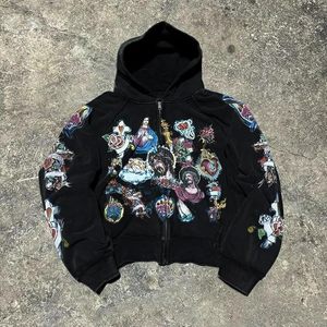 Vêtements vintage Y2k, sweat à capuche zippé streetwear homme femme, sweat à capuche graphique surdimensionné style rappeur - Product Image 2