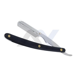 Navaja de Afeitar Profesional para Barbería, con Bloqueo Giratorio, de Acero Inoxidable, de Una Sola Hoja, para Afeitar la Cara, Duradera, Negra y Plateada, con Mango de Plástico - Product Image 2