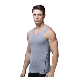 Men's <b>Black</b> Sleeveless <b>Tank</b> <b>Top</b> O-Neck Quick Dry Sporty Fit Heat Transfer Logo Front Solid Knitted Polyester - Product Image 4