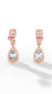 Boucles d'oreilles pendantes modernes en or rose à double breloque, avec diamants de laboratoire taille poire certifiés IGI, créés en laboratoire - Product Image 2